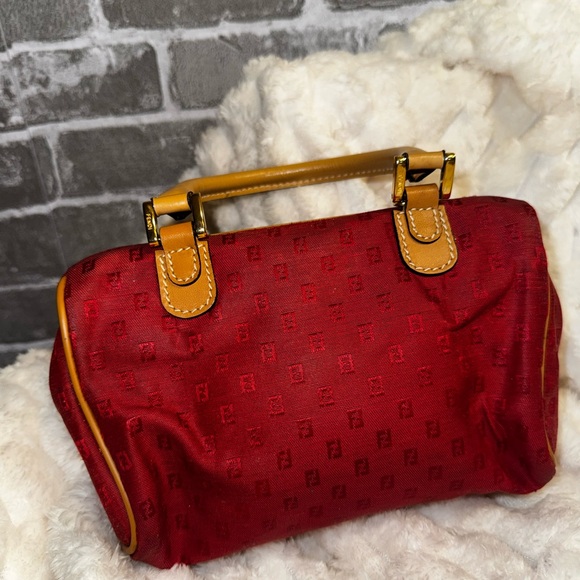 Fendi ❤️ Red FF Jacquard Mini Boston Satchel Bag. Vintage. With COA - Picture 3 of 13